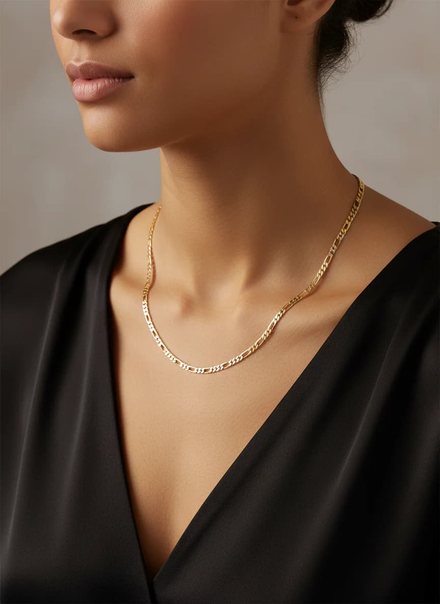 Sarı Altın Figaro Zincir Kolye - Şık ve Modern Unisex