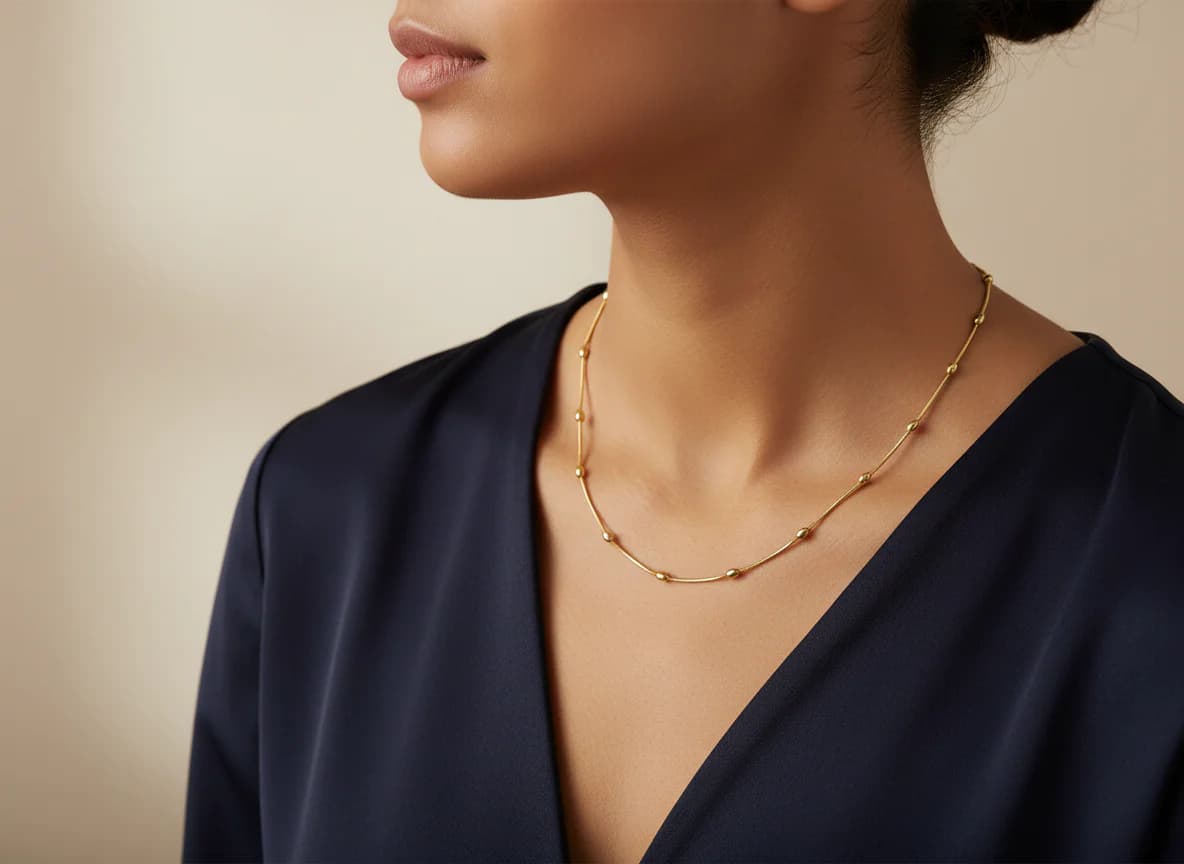 Altın Rengi Topçuklu Yılan Zincir Kolye - Uzun Model