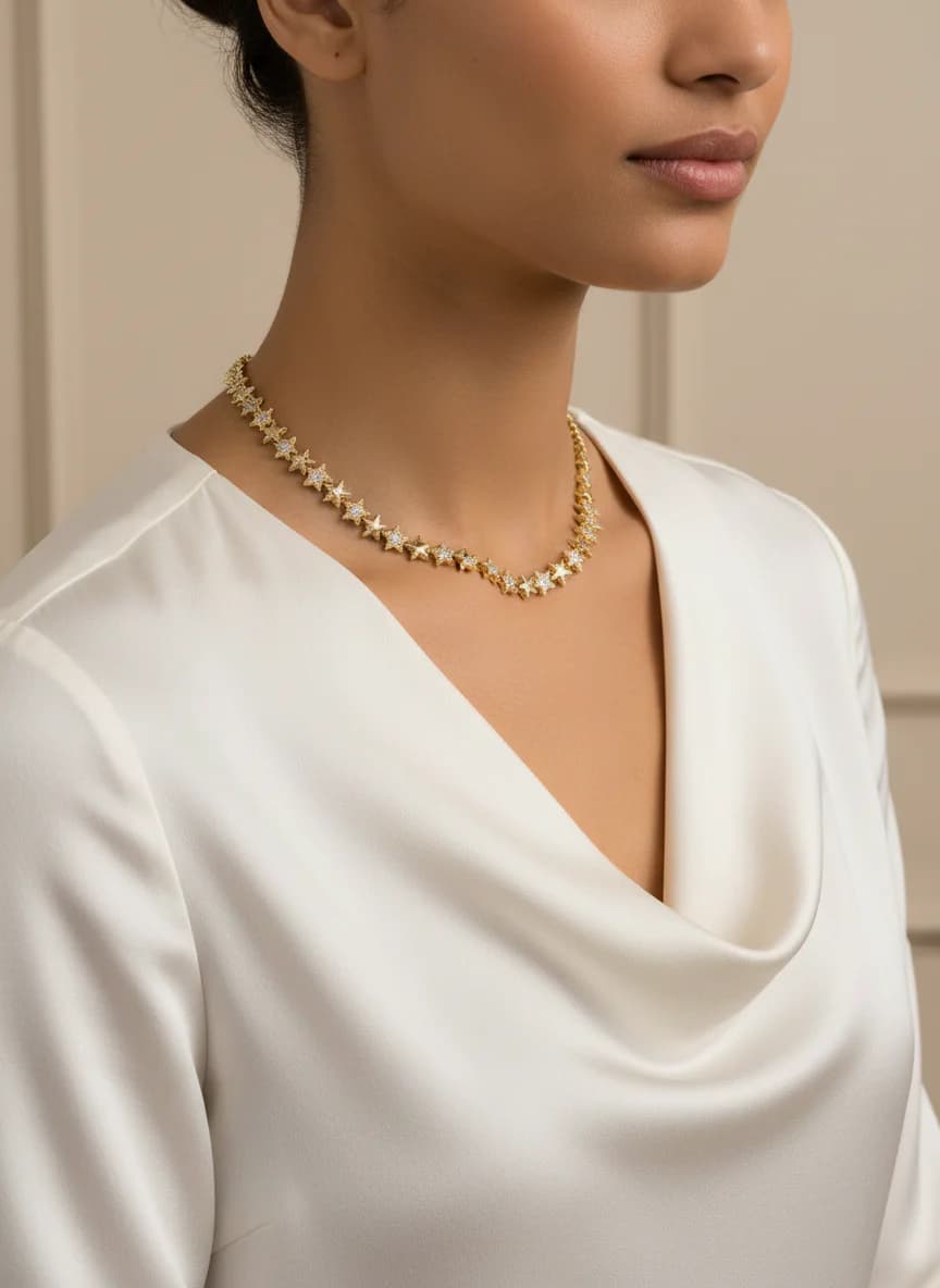 Altın Rengi Taşlı Yıldız Kolye Choker