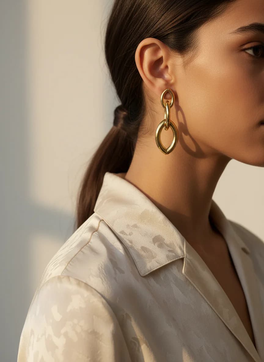 Modern Altın Rengi İkili Halka Zincir Küpe