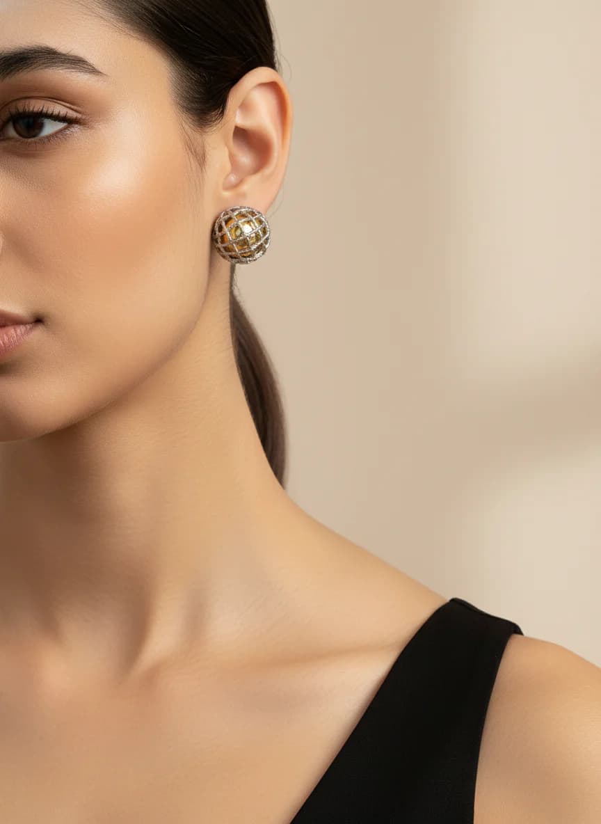 Şık Altın Gümüş Top Örgü Kafes Küpe