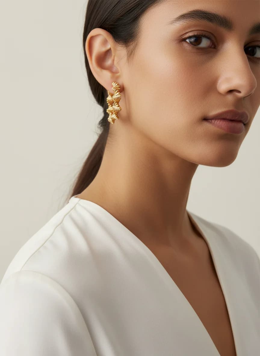 Zarif Dokulu Altın Renk Spiral Halka Küpe