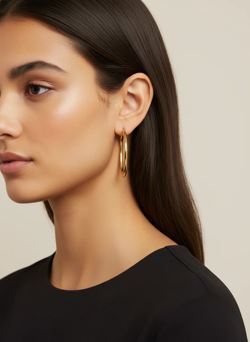 Altın Rengi Klasik Halka Küpe - Şık & Zarif