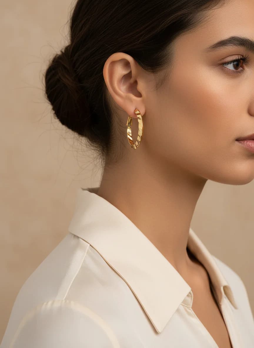 Burgulu Tasarım Gold Halka Küpe