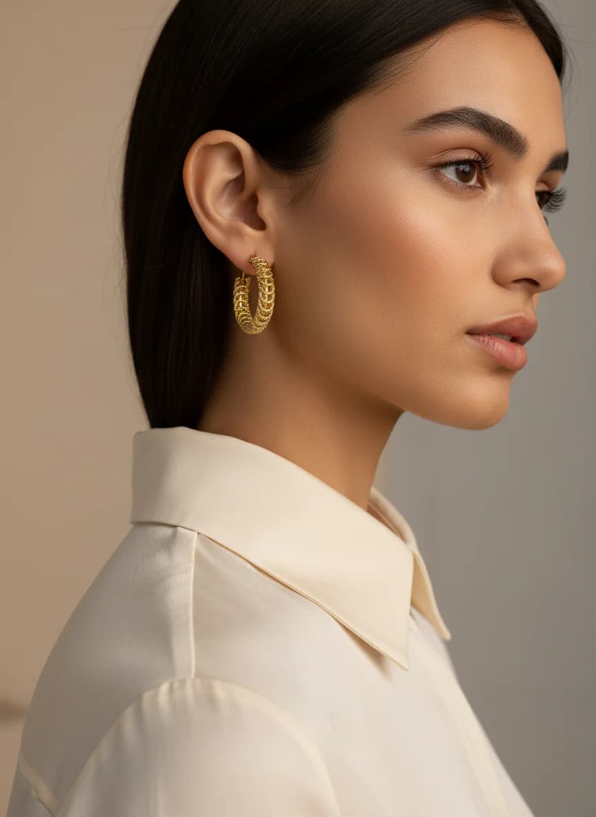 Burgulu Gold Halka Küpe | Şık Kadın Takı Aksesuarı