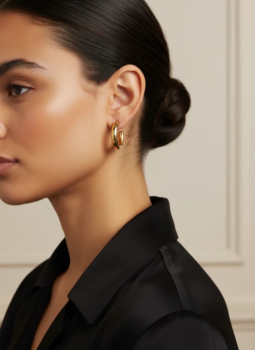 Şık Altın Rengi Kalın Halka Küpe Kadın Takı