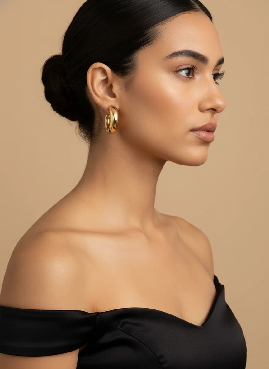 Altın Rengi Bombeli Kalın Halka Küpe