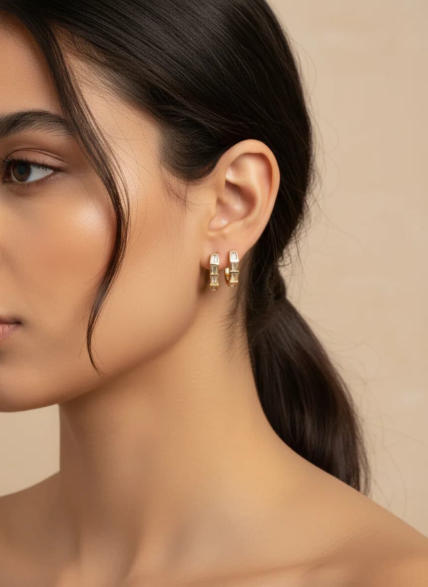 Altın Renk Zirkon Taşlı ve Sade 3'lü Küpe Seti