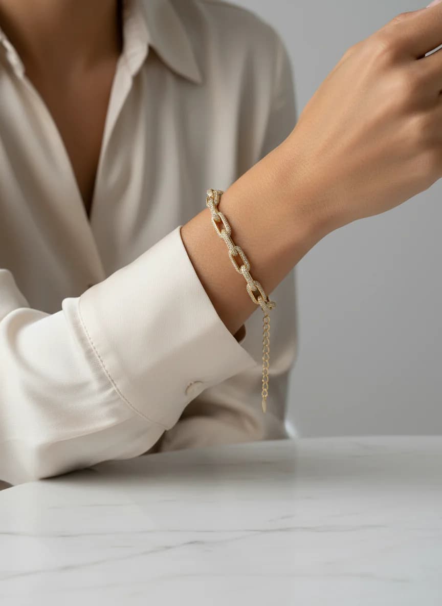 Altın Rengi Zirkon Taşlı Ataç Zincir Bileklik