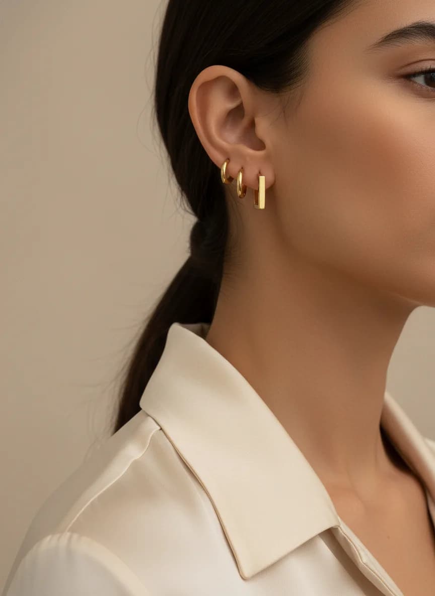 Altın Renk 6'lı Minimal Çubuk ve Halka Küpe Seti