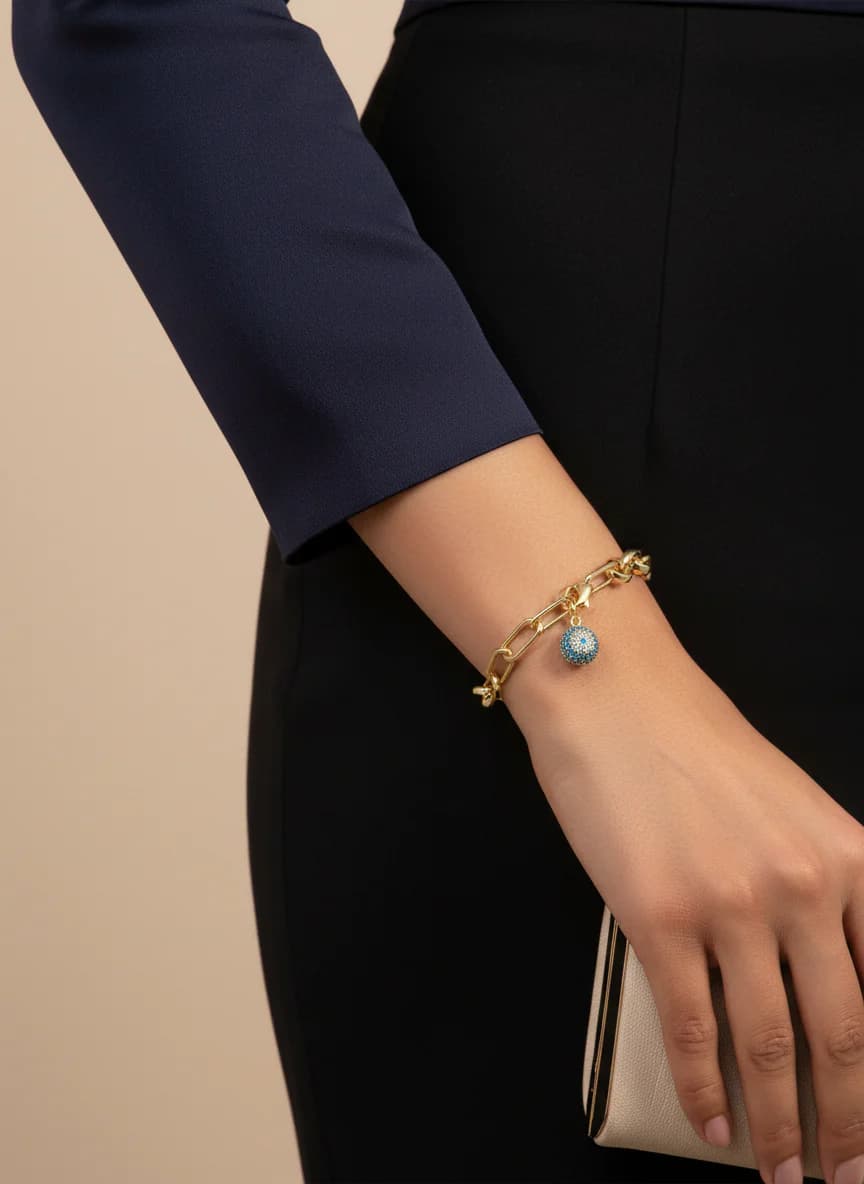 Altın Kaplama İki Farklı Zincir Taşlı Charm Kadın Bileklik