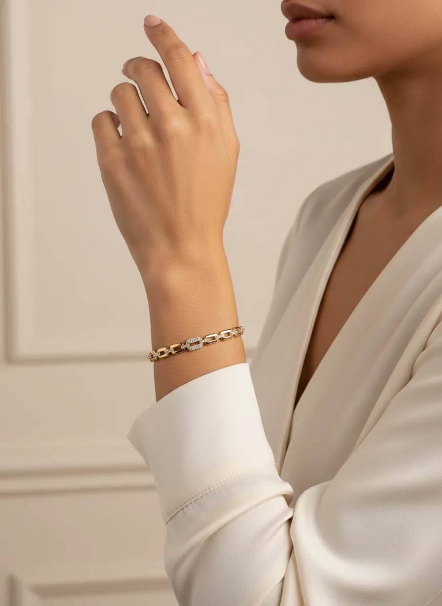 Altın Kaplama Dikdörtgen Zirkon Taşlı Bileklik