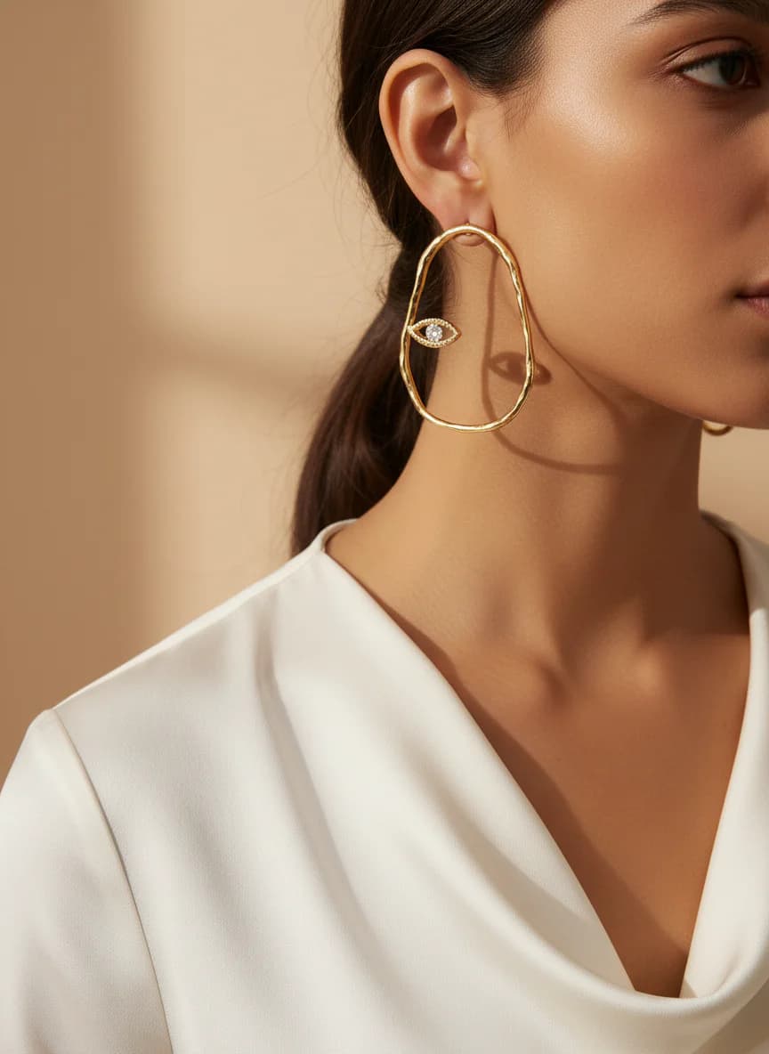 Gold Kaplama Göz Motifli Zirkon Taşlı Modern Küpe