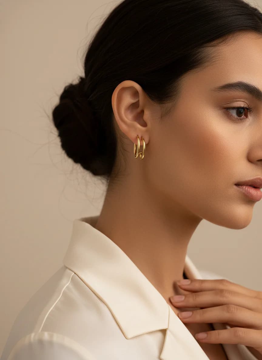 Dalgalı Tasarım Altın Renk Modern Halka Küpe