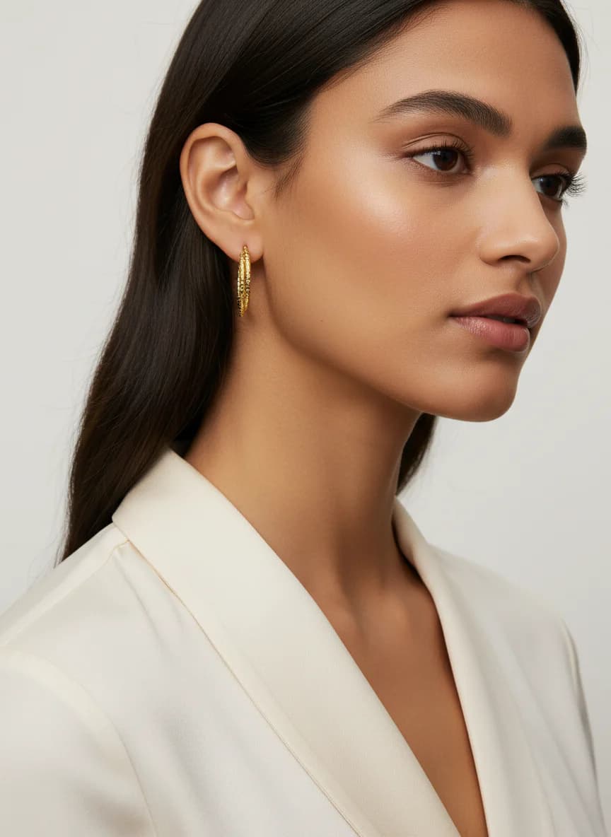 Altın Rengi Desenli Halka Küpe