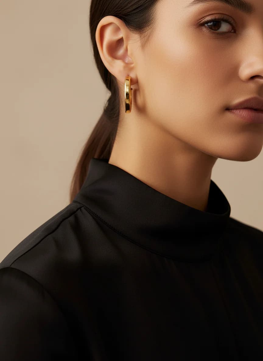 Modern Kalın Halka Küpe | Parlak Altın Rengi Şık Tasarım