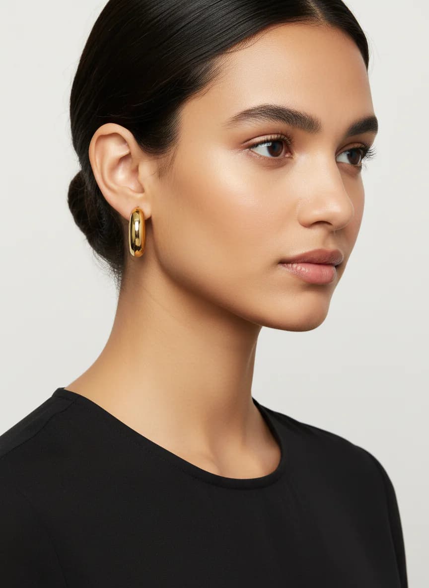 Modern Tasarım Kalın Gold Halka Küpe