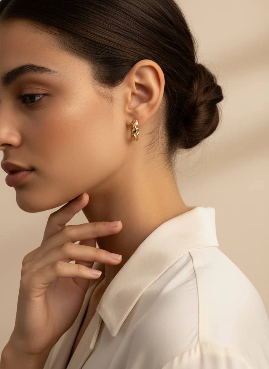 Altın Renk Dalgalı Organik Halka Küpe