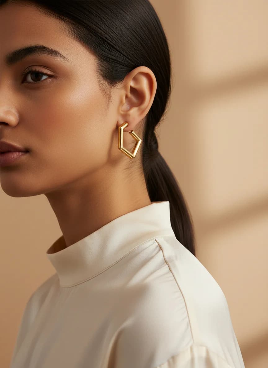 Modern Geometrik Kare Altın Rengi Kadın Küpe