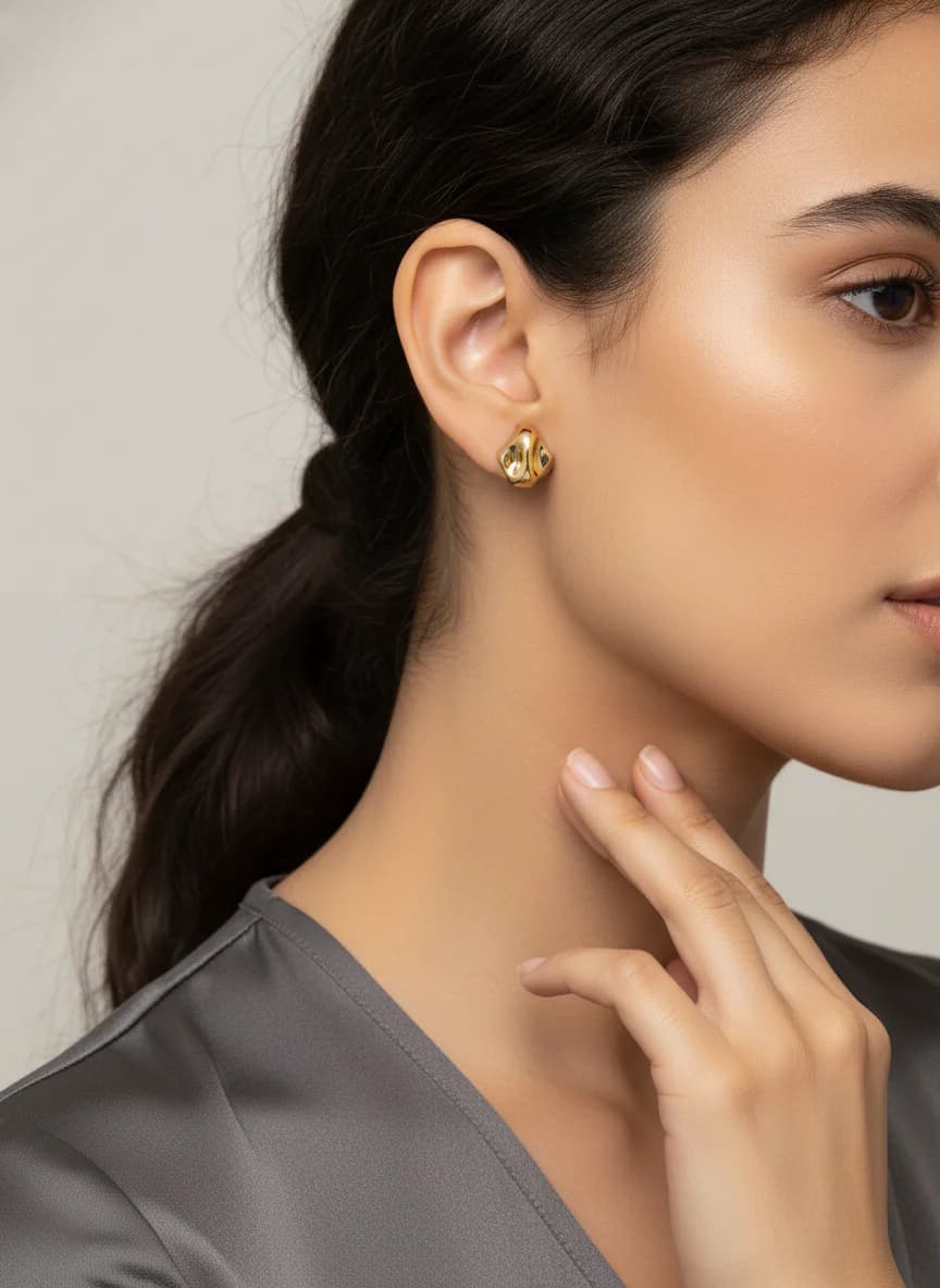 Modern Organik Şekilli Parlak Altın Küpe