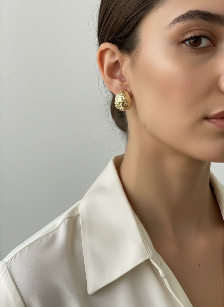 Şık Dövme Altın Küpe - Parlak Tekstürlü Modern Tasarım