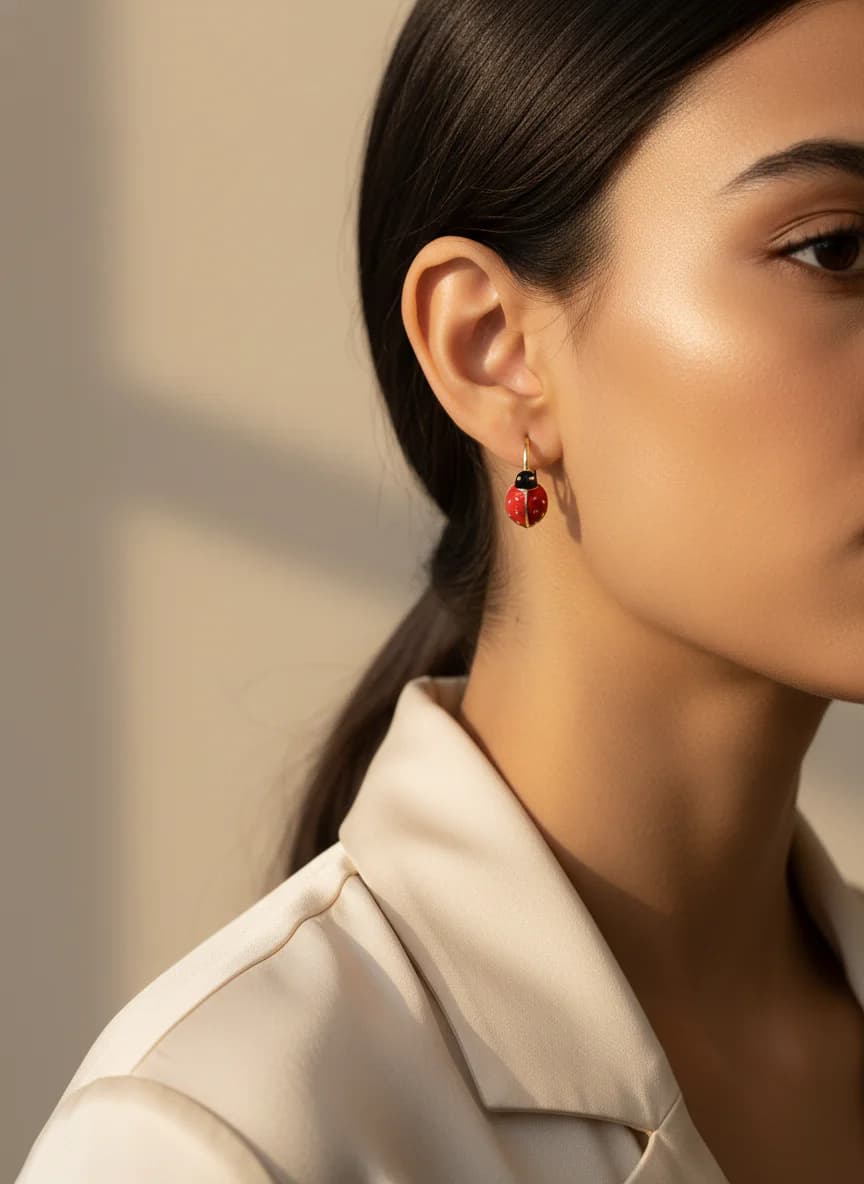 Minik Uğur Böceği Altın Renk Çocuk Halka Küpe