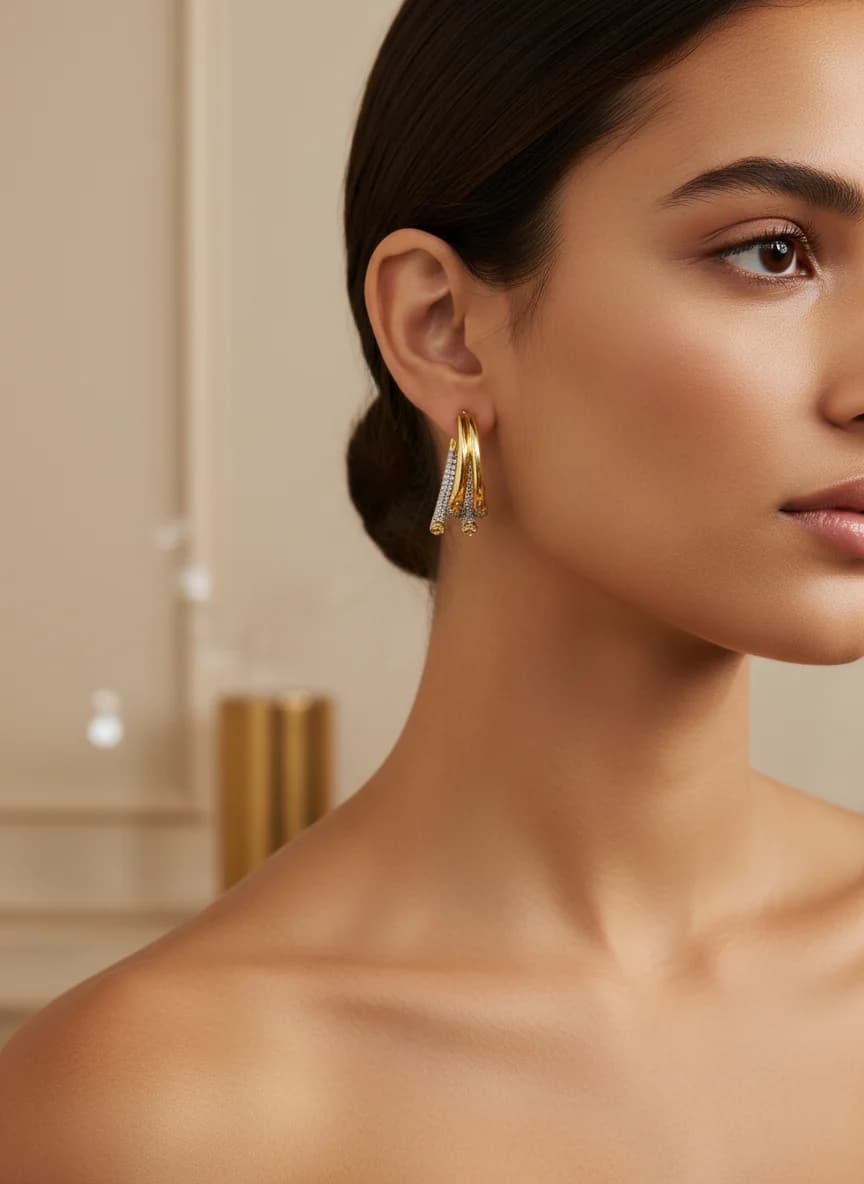 Altın Kaplama Zirkon Taşlı Üçlü Halka Küpe