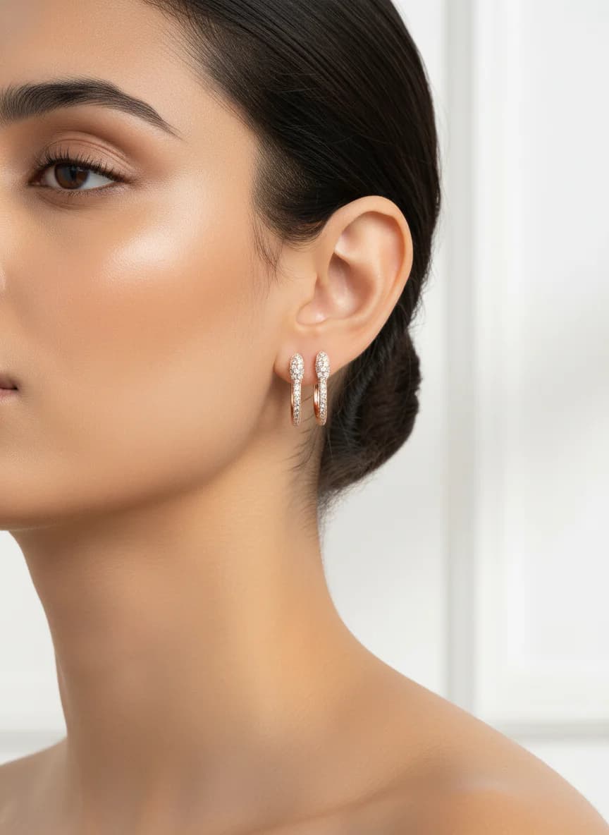 Zirkon Taşlı Rose Gold Kaplama Halka Kadın Küpe