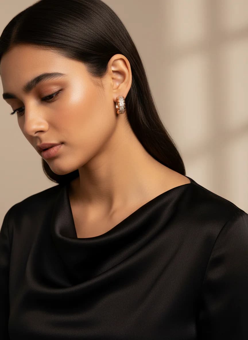 Altın Kaplama Zirkon Taşlı Segmentli Halka Küpe