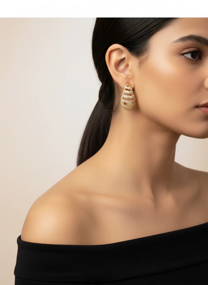 Altın Rengi Zirkon Taşlı Spiral Halka Küpe - Şık