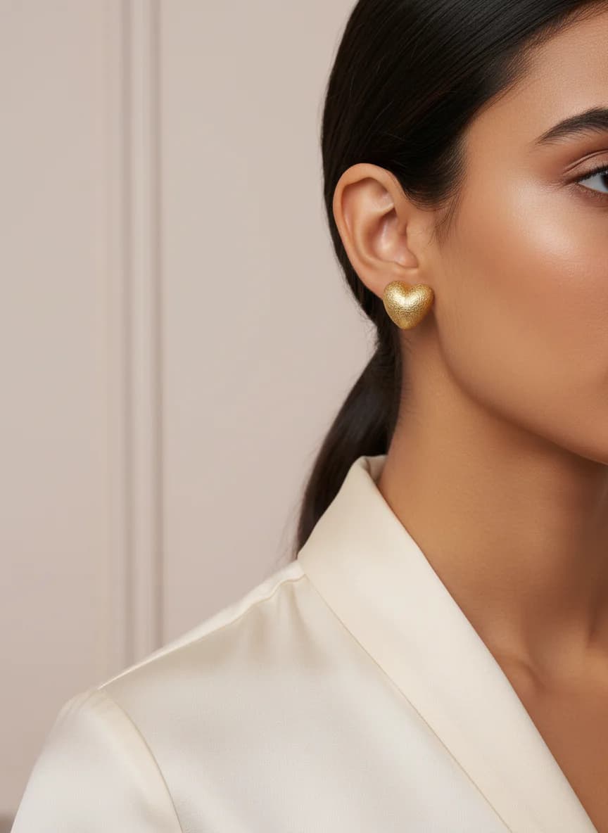 Şık Dokulu Altın Kalp Küpe