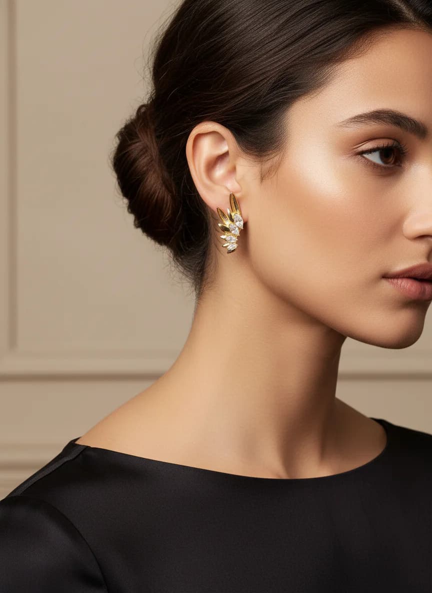 Altın Rengi Kanat Tasarımlı Zirkon Taşlı Ear Cuff Küpe