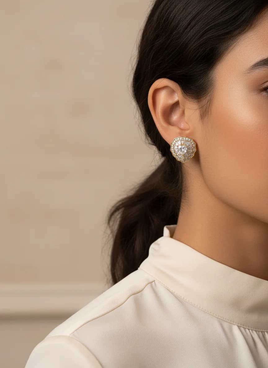 Altın Rengi Kalpli Baget Zirkon Taşlı Şık Küpe