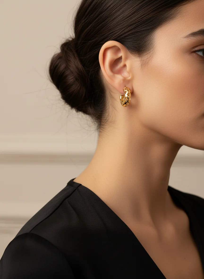 Rose Altın Kalpli Halka Küpe | Şık Kadın Takı