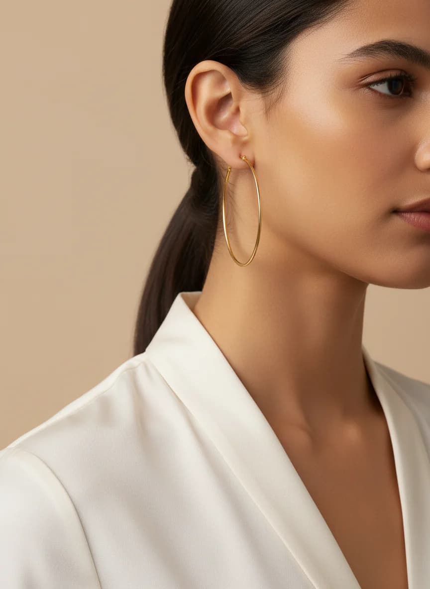 Büyük Sade Altın Halka Küpe - Şık ve Zarif Kadın Takı