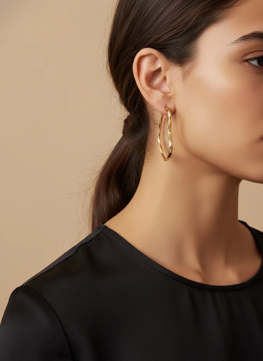 Altın Rengi Modern Kalp Halka Küpe | Kadın Küpesi