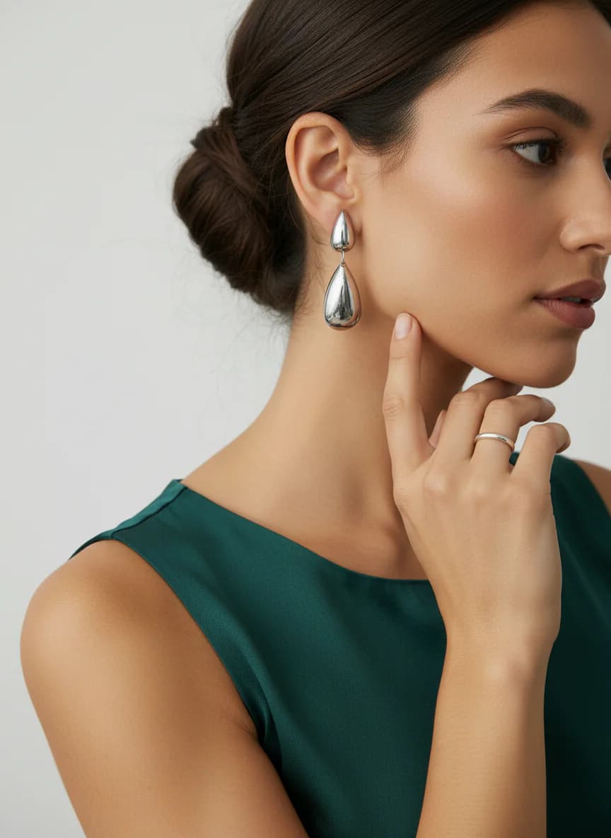 Modern Gümüş Renkli Damla Sallantılı Küpe