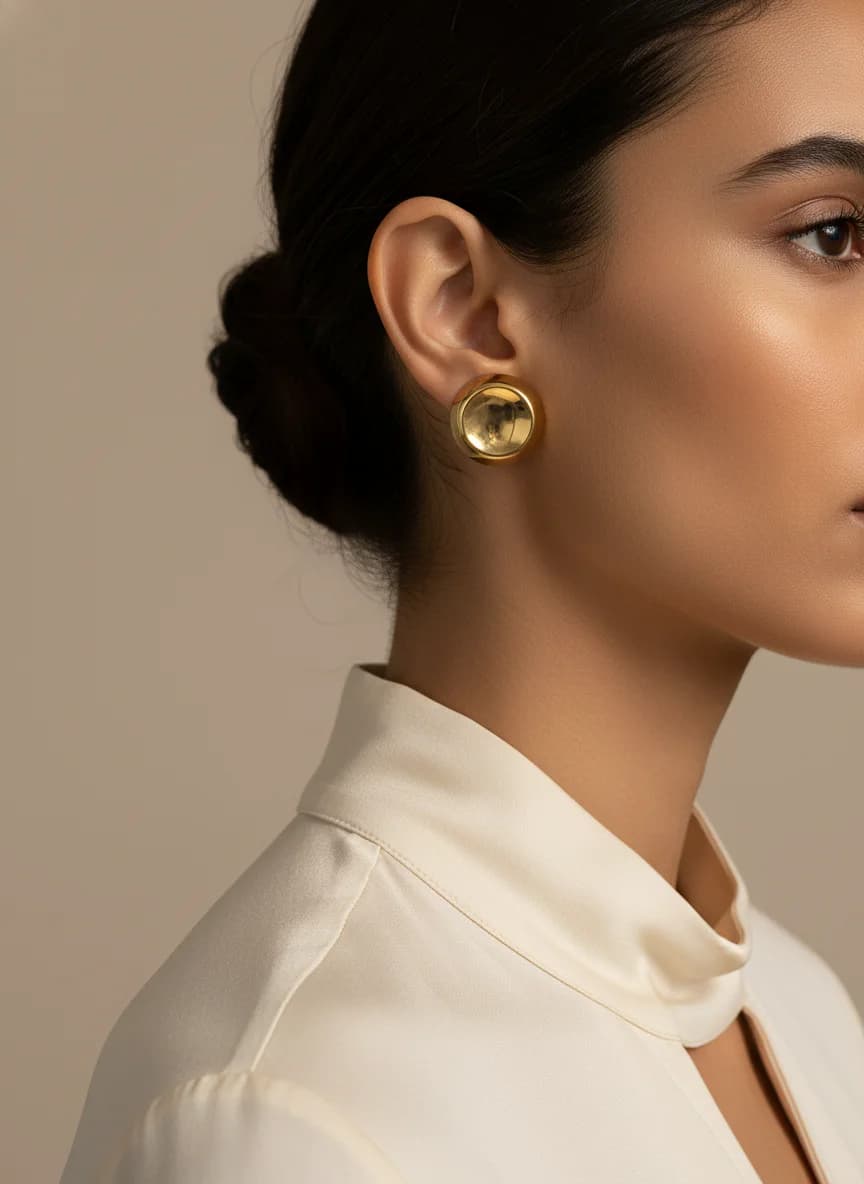 Parlak Büyük Yuvarlak Altın Rengi Küpe