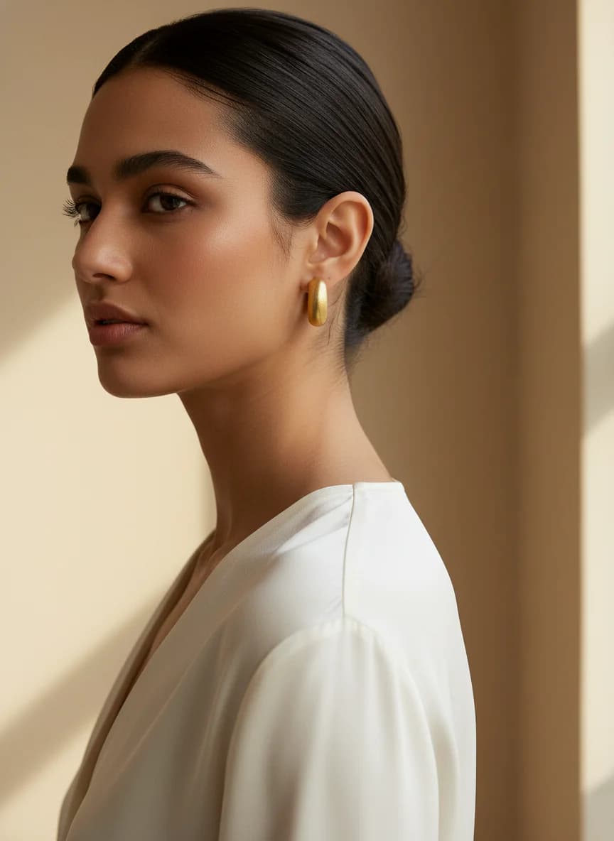 Doku Detaylı Kalın Mat Altın Rengi Halka Küpe