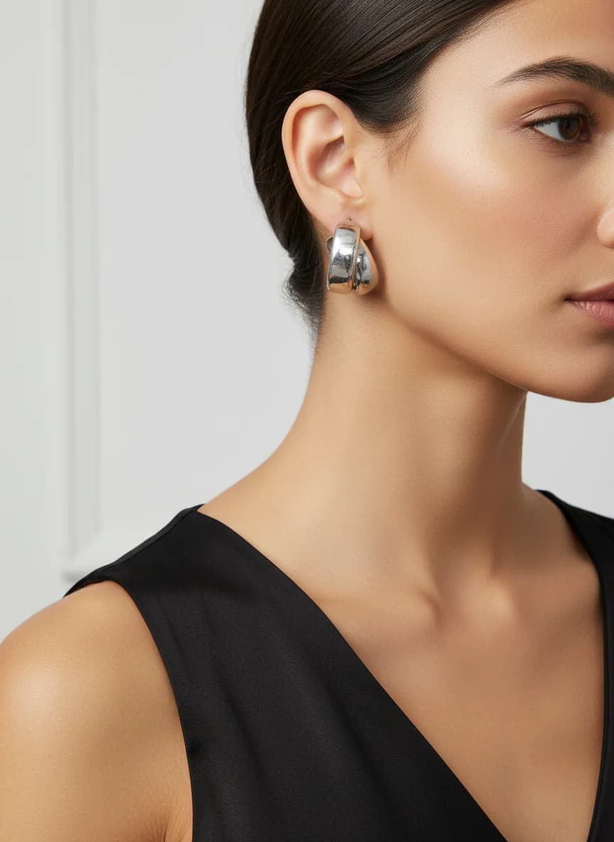 Sarmal Tasarım Gümüş Renk Kalın Halka Küpe