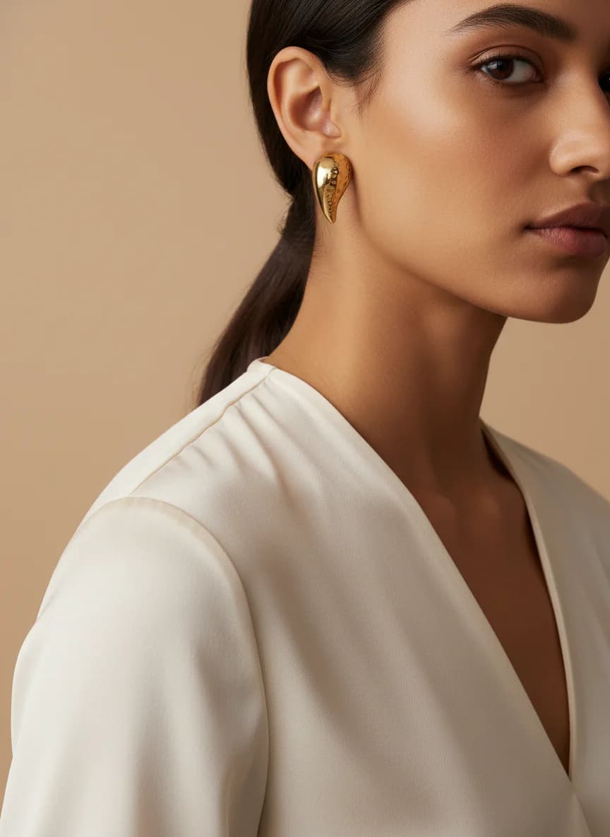 Dokulu Altın Rengi Damla Küpe - Zarif ve Şık