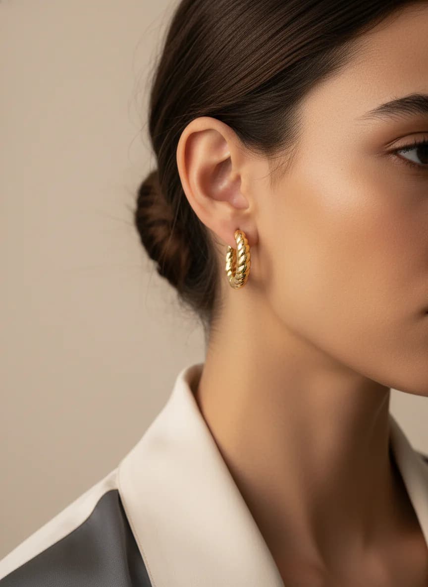 Altın Burgulu Halka Küpe - Şık & Kalın Tasarım