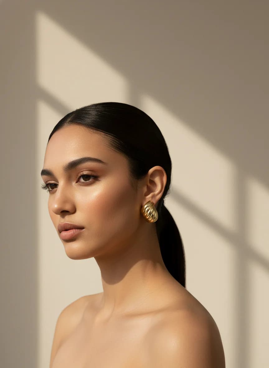 Gold Kaplama Kruvasan Model Şık Kubbe Küpe