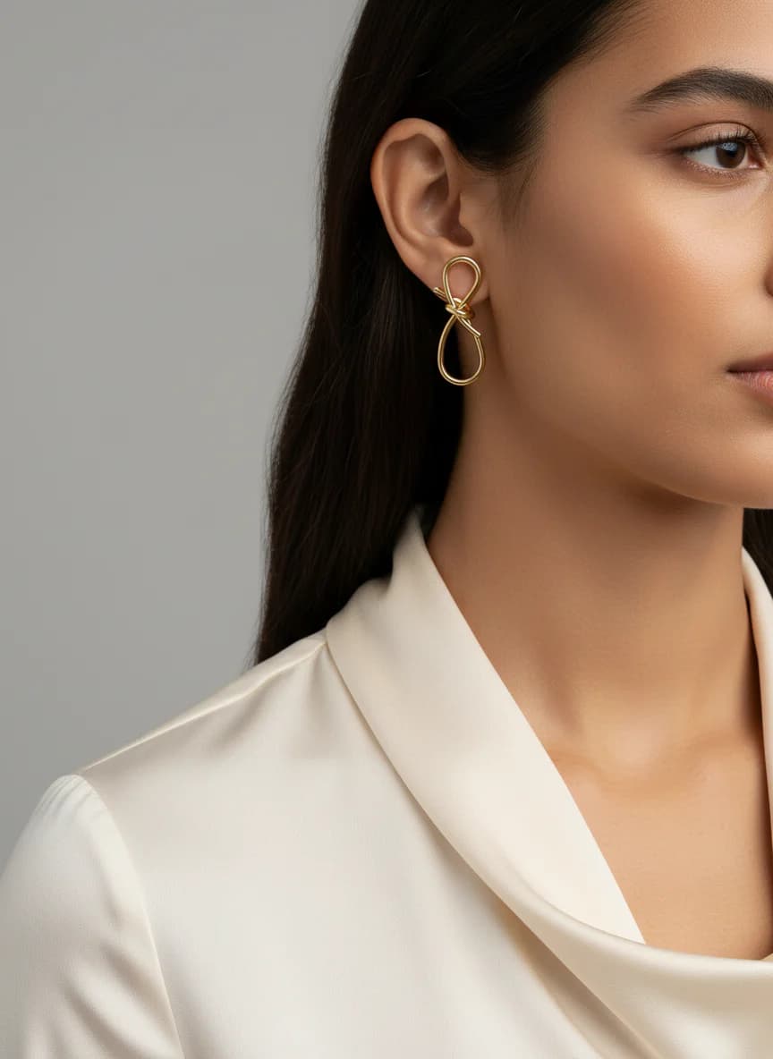 Modern Altın Rengi Düğüm Tasarım Sallantılı Küpe