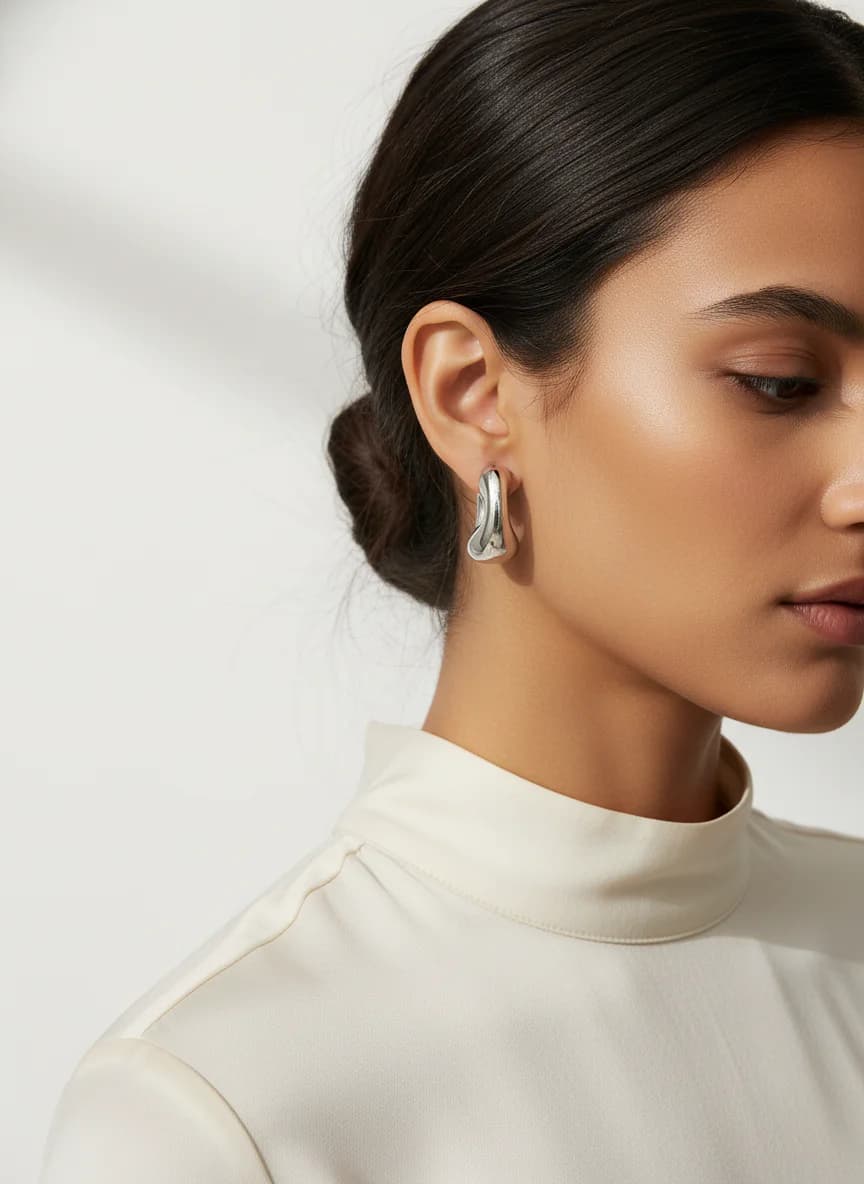 Trend Pofuduk Gümüş Rengi Halka Küpe