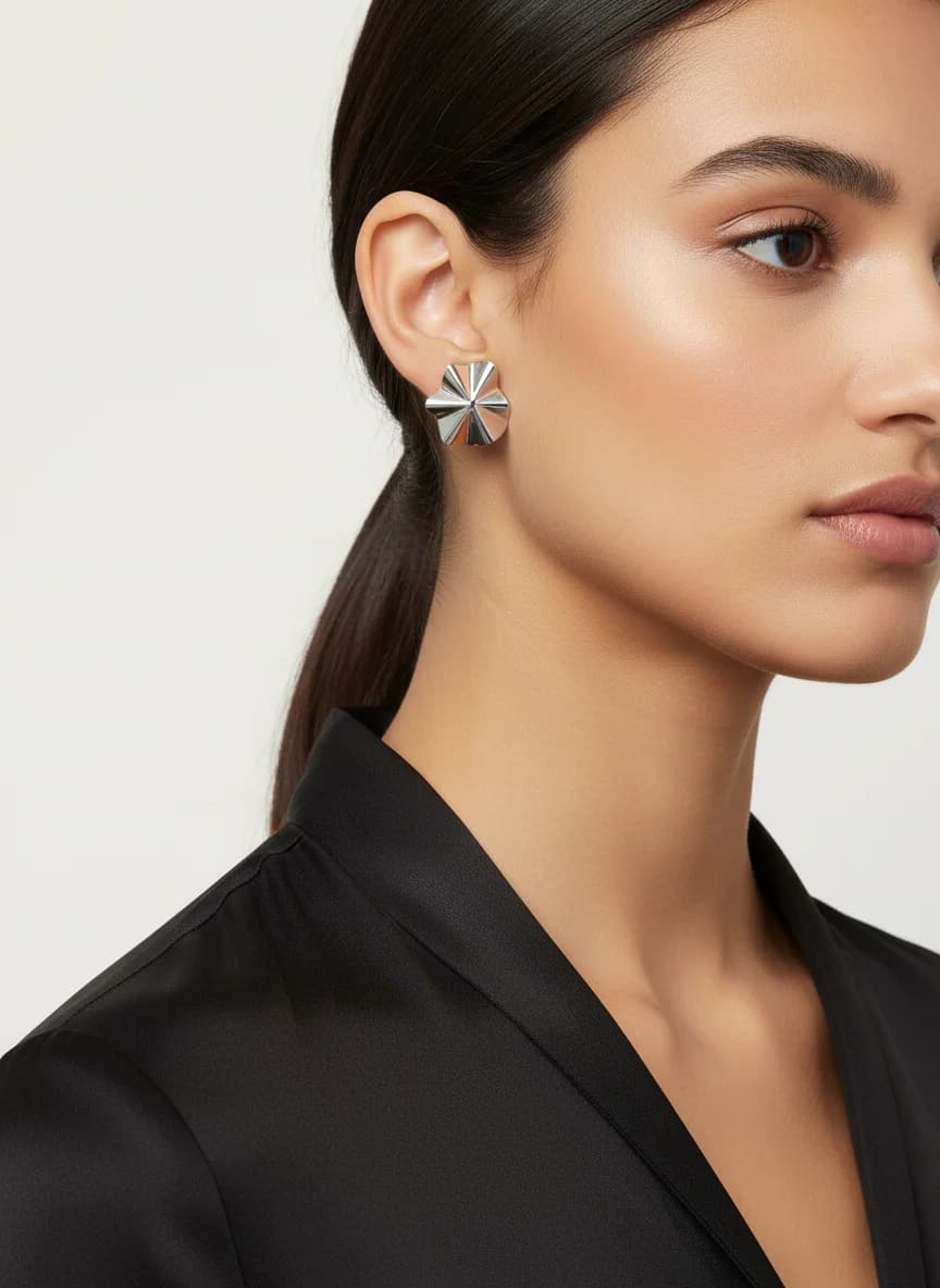 Modern Gümüş Rose Altın Dalgalı İki Renkli Küpe