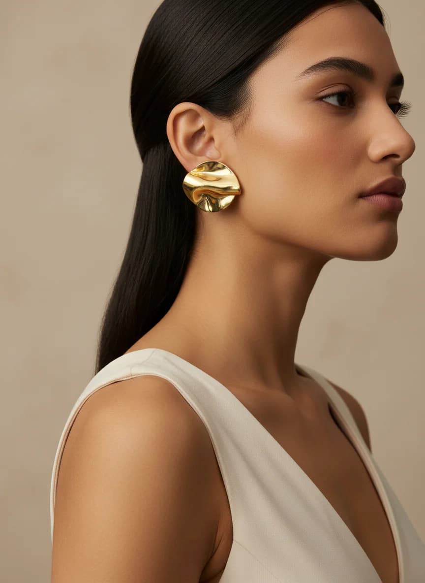 Modern Dalgalı Altın Rengi Şık Küpe