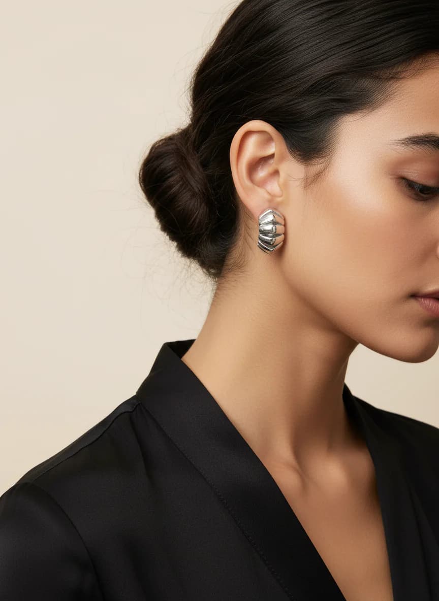 Modern Geometrik Gümüş Renk Kalın Halka Küpe