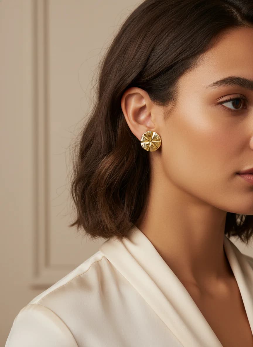 Altın Renk Dalgalı Desenli Şık Metal Kadın Küpe