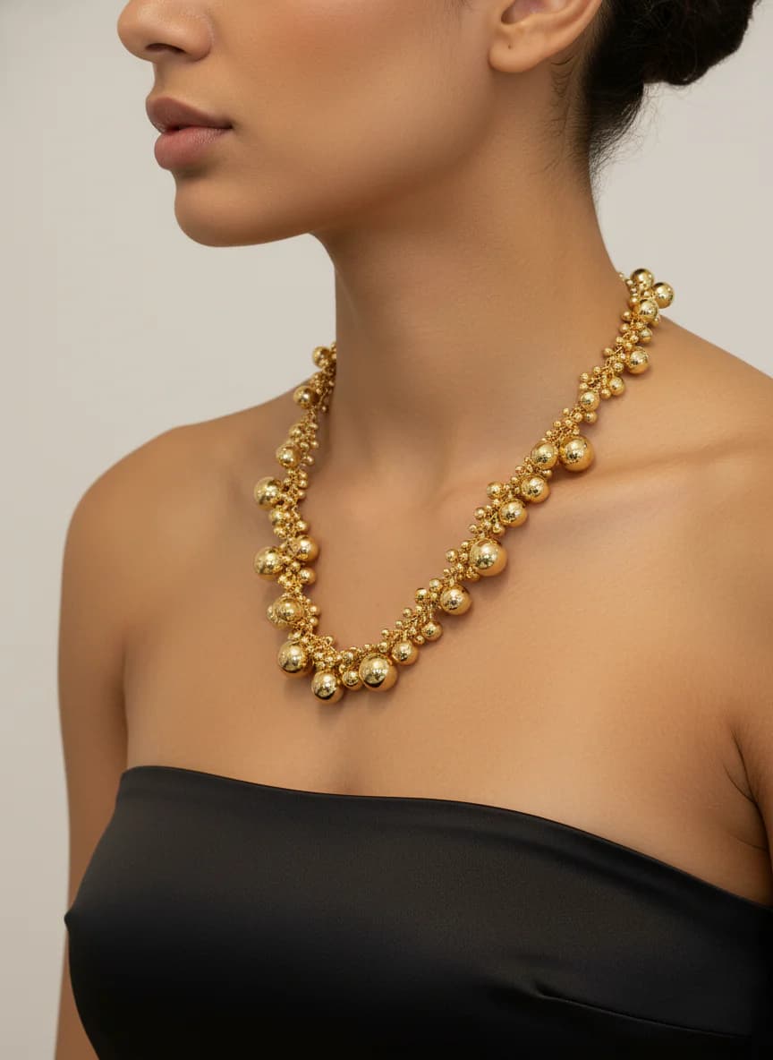 Şık Altın Toplu Kolye | Parlak Statement Tasarım